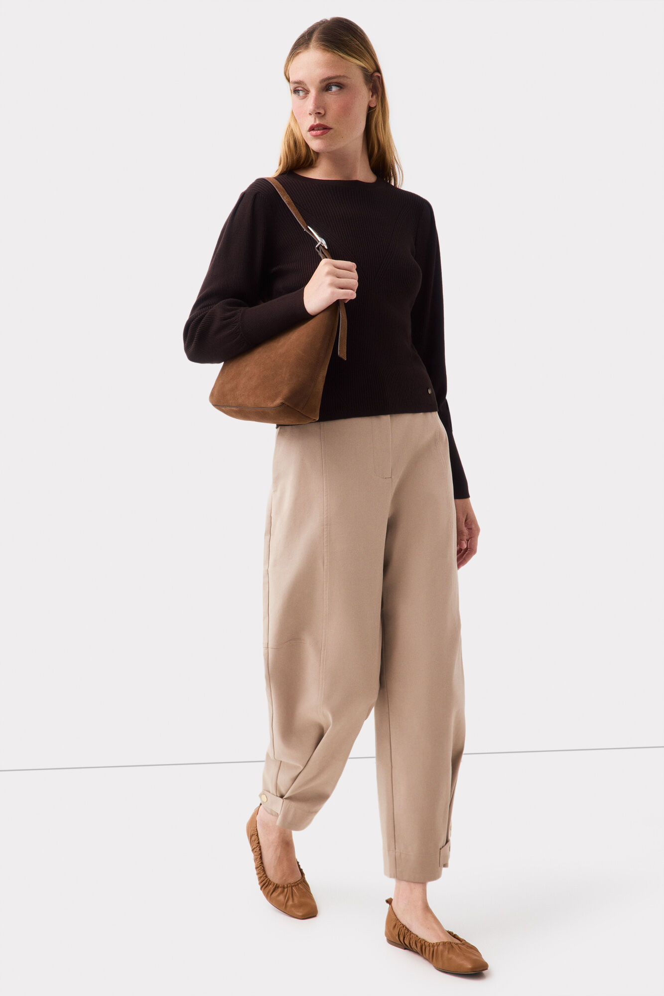 Pedro del Hierro Camisola canelada manga bal&atilde;o Marrom