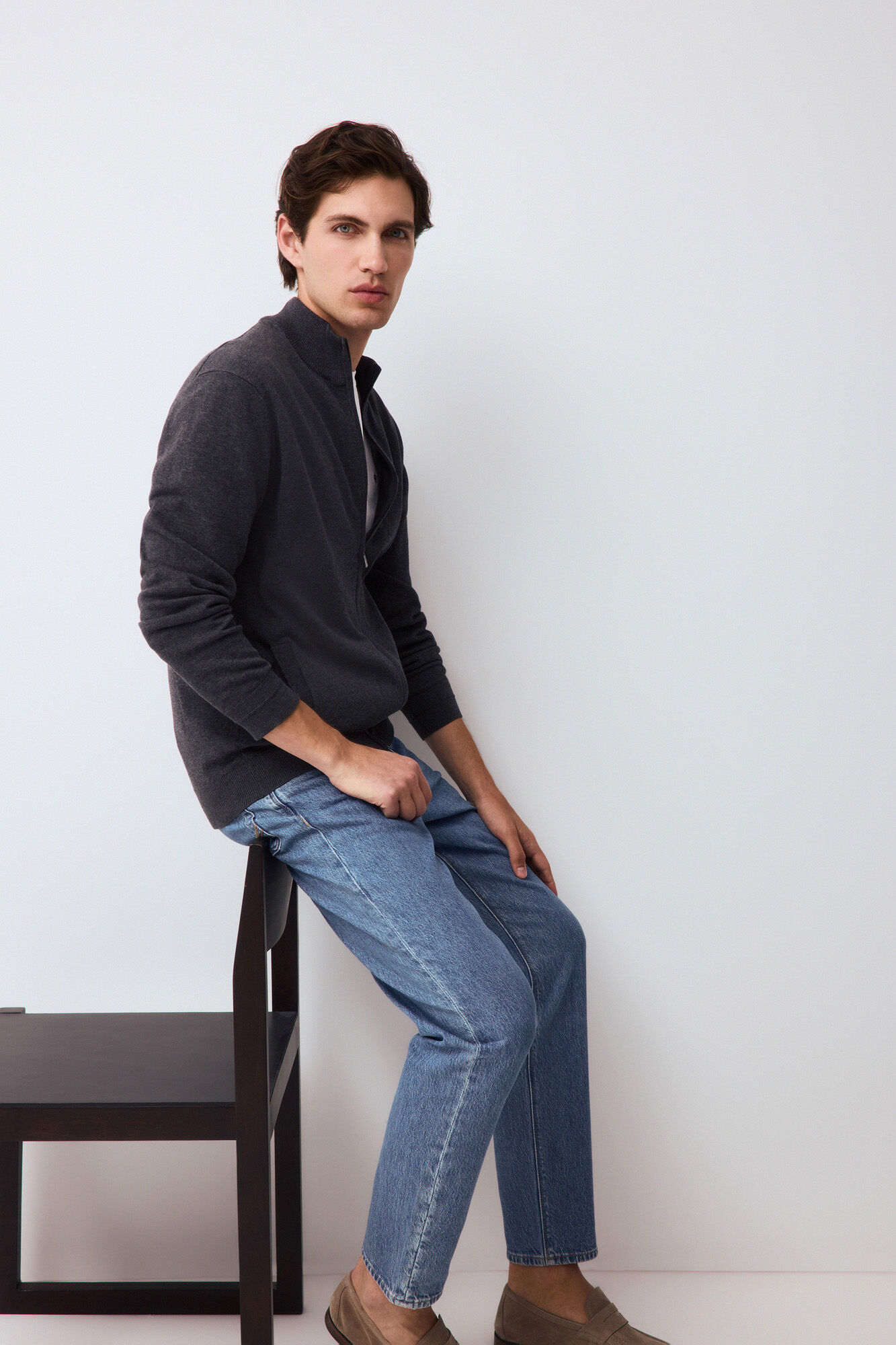 Pedro del Hierro Fine premium cotton zip fastening cardigan Grey