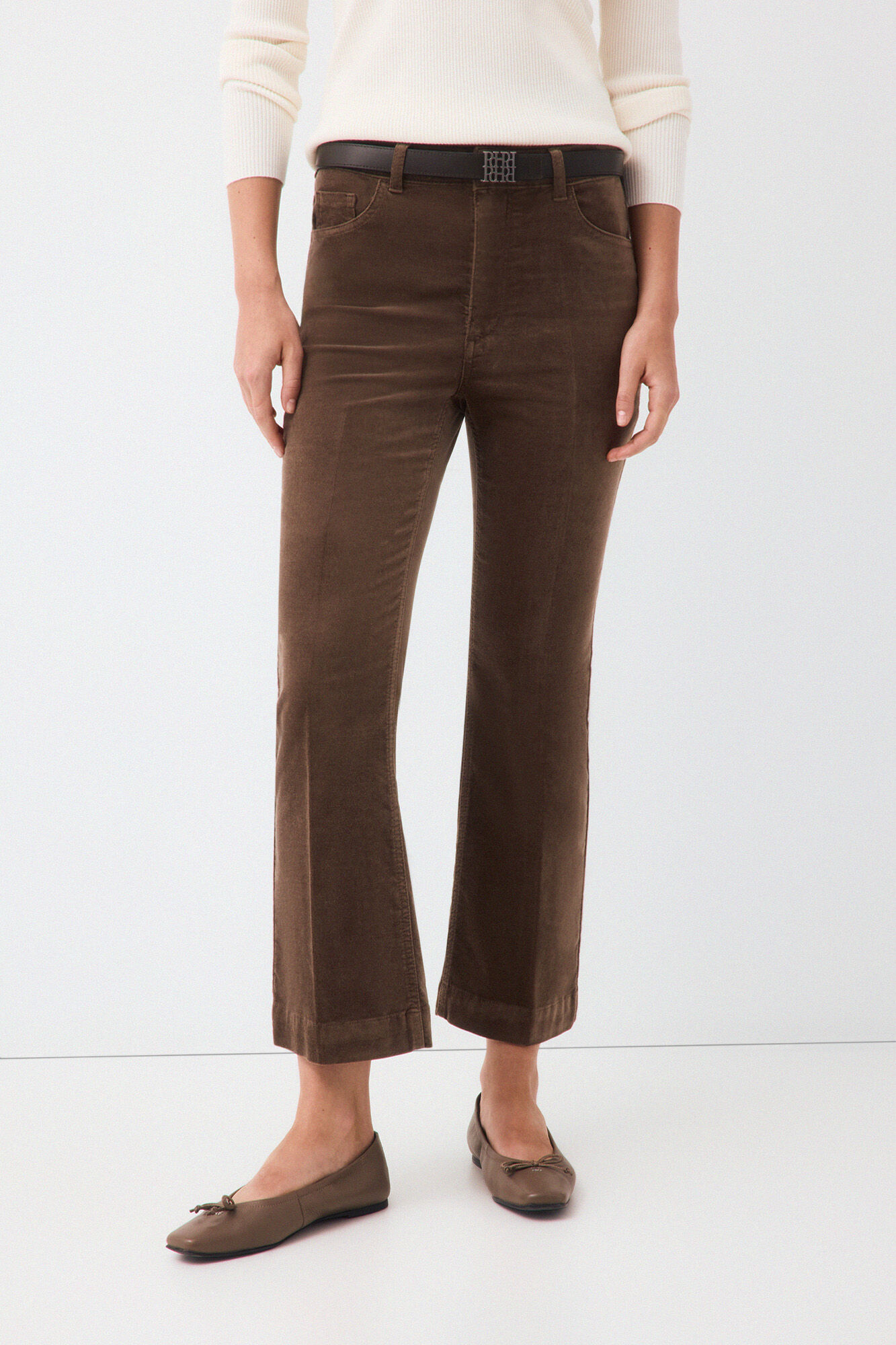 Pedro del Hierro Cal&ccedil;as flare cropped em veludo