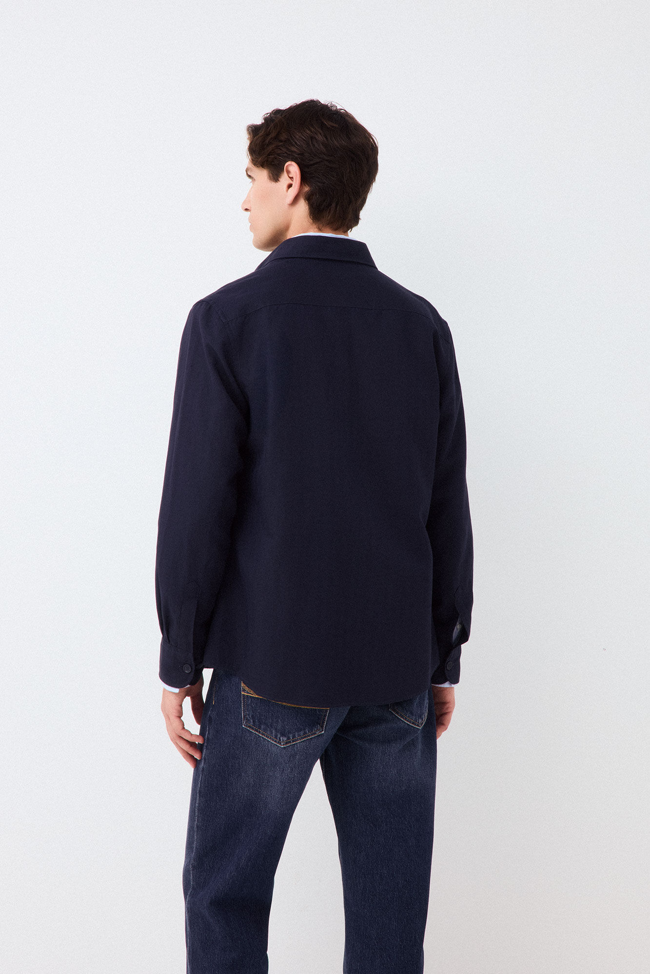 Pedro del Hierro Plain tencel linen overshirt Blue