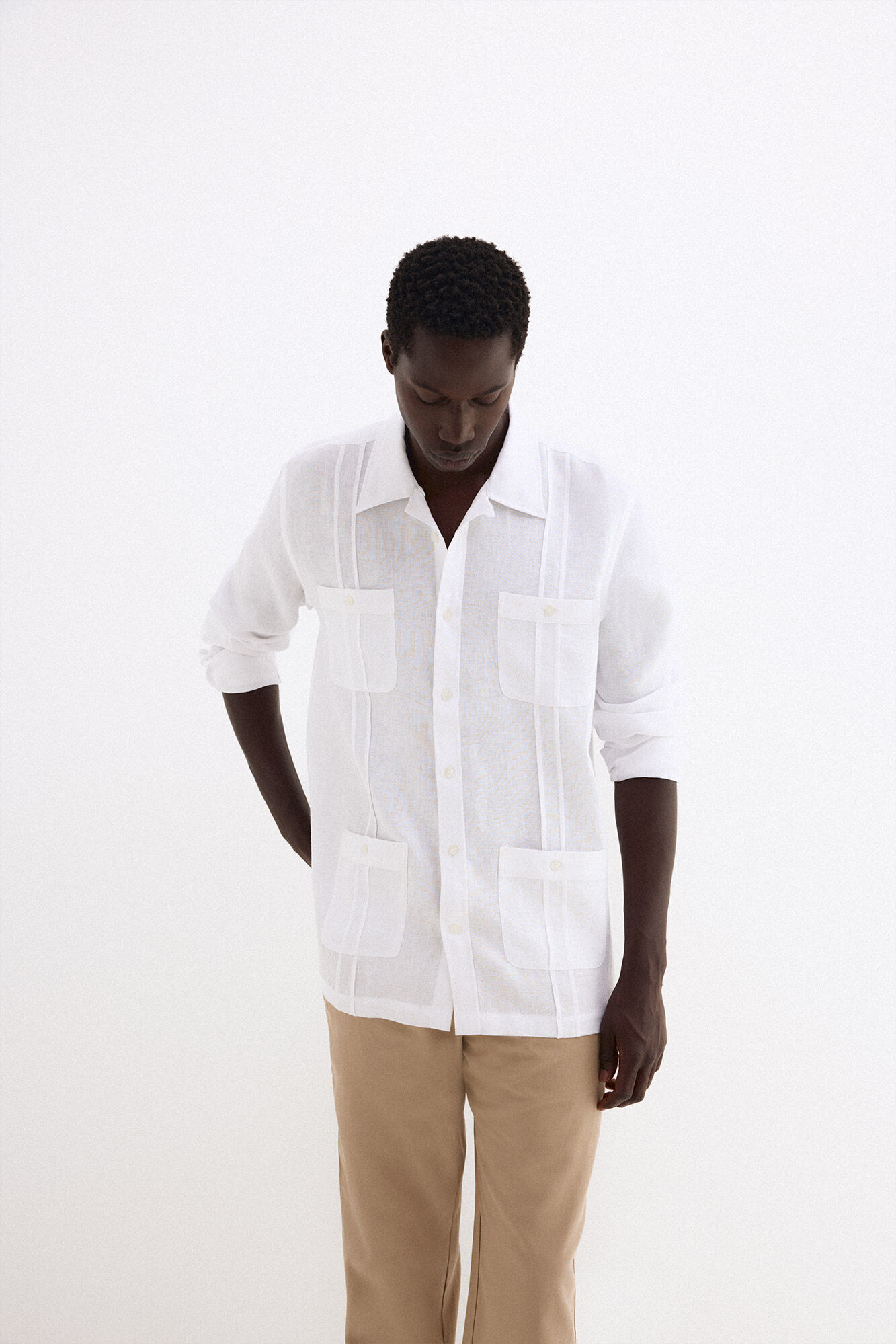 Pedro del Hierro Guayabera em linho Branco
