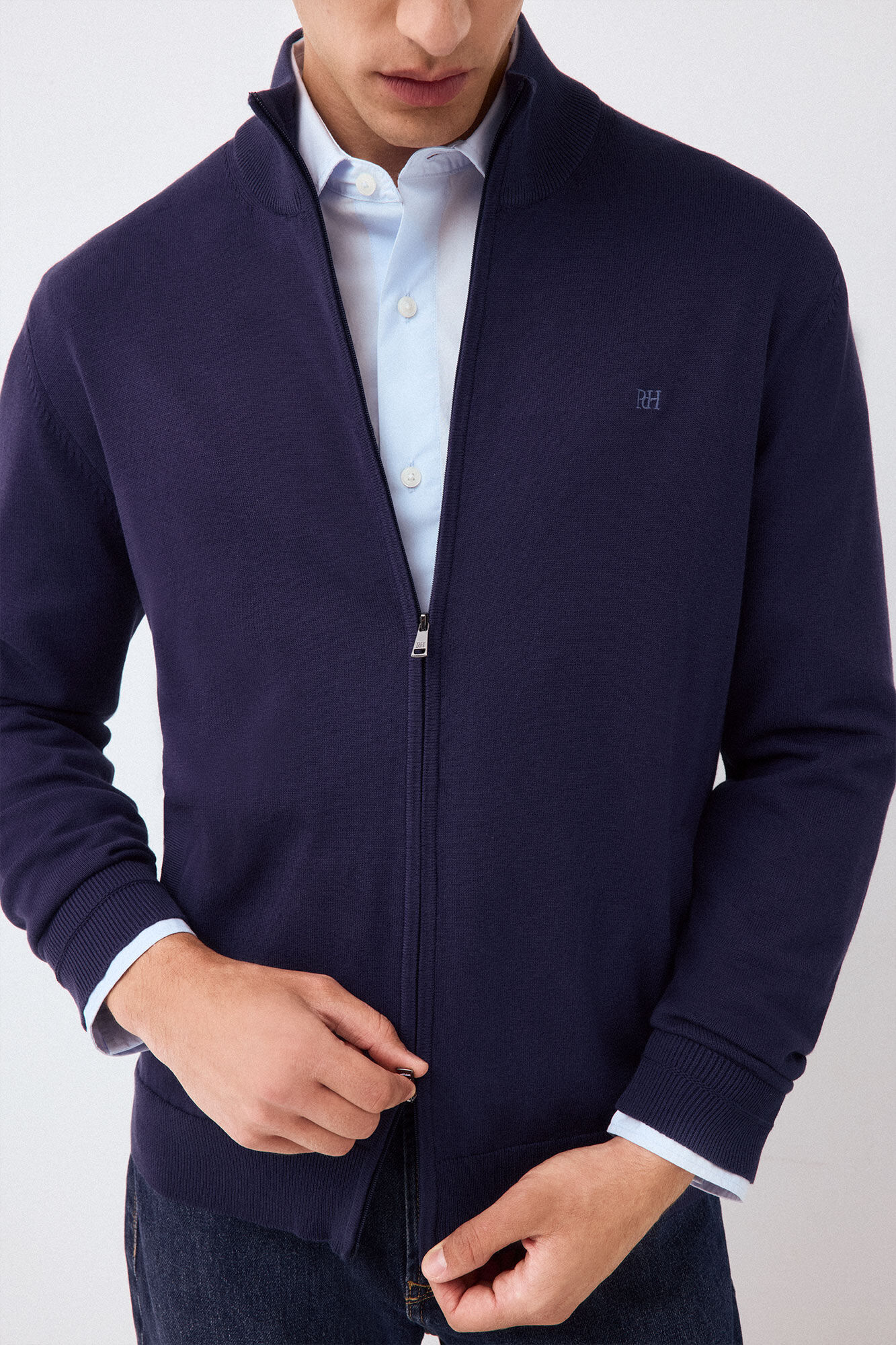 Pedro del Hierro Fine premium cotton zip fastening cardigan