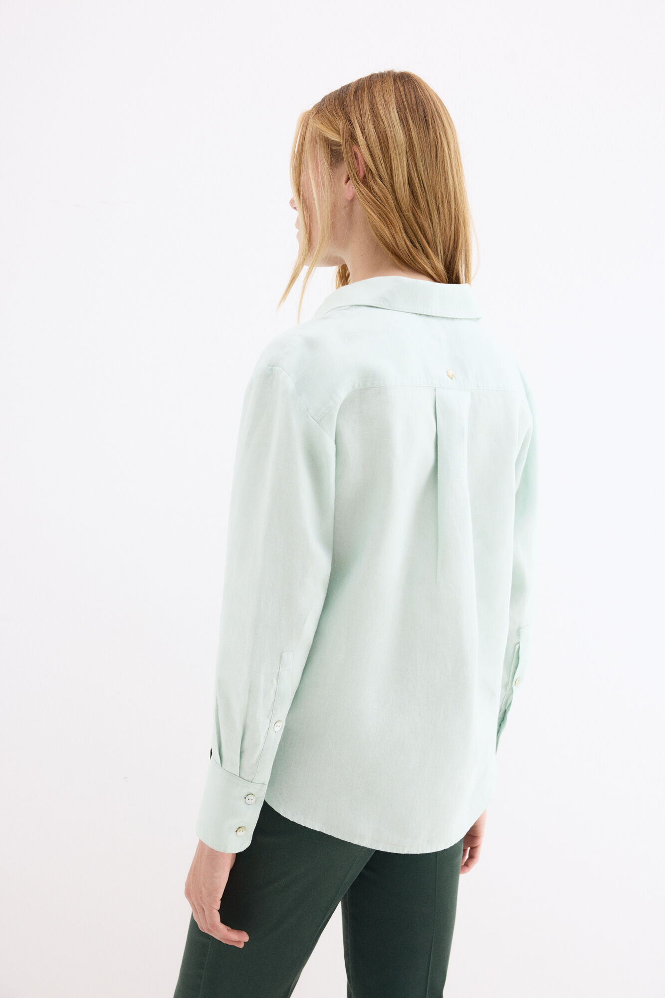 Pedro del Hierro Linen long sleeve shirt Turquoise