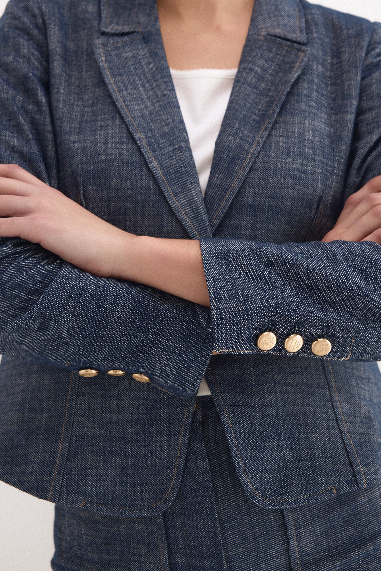 Pedro del Hierro Denim cropped blazer Blue