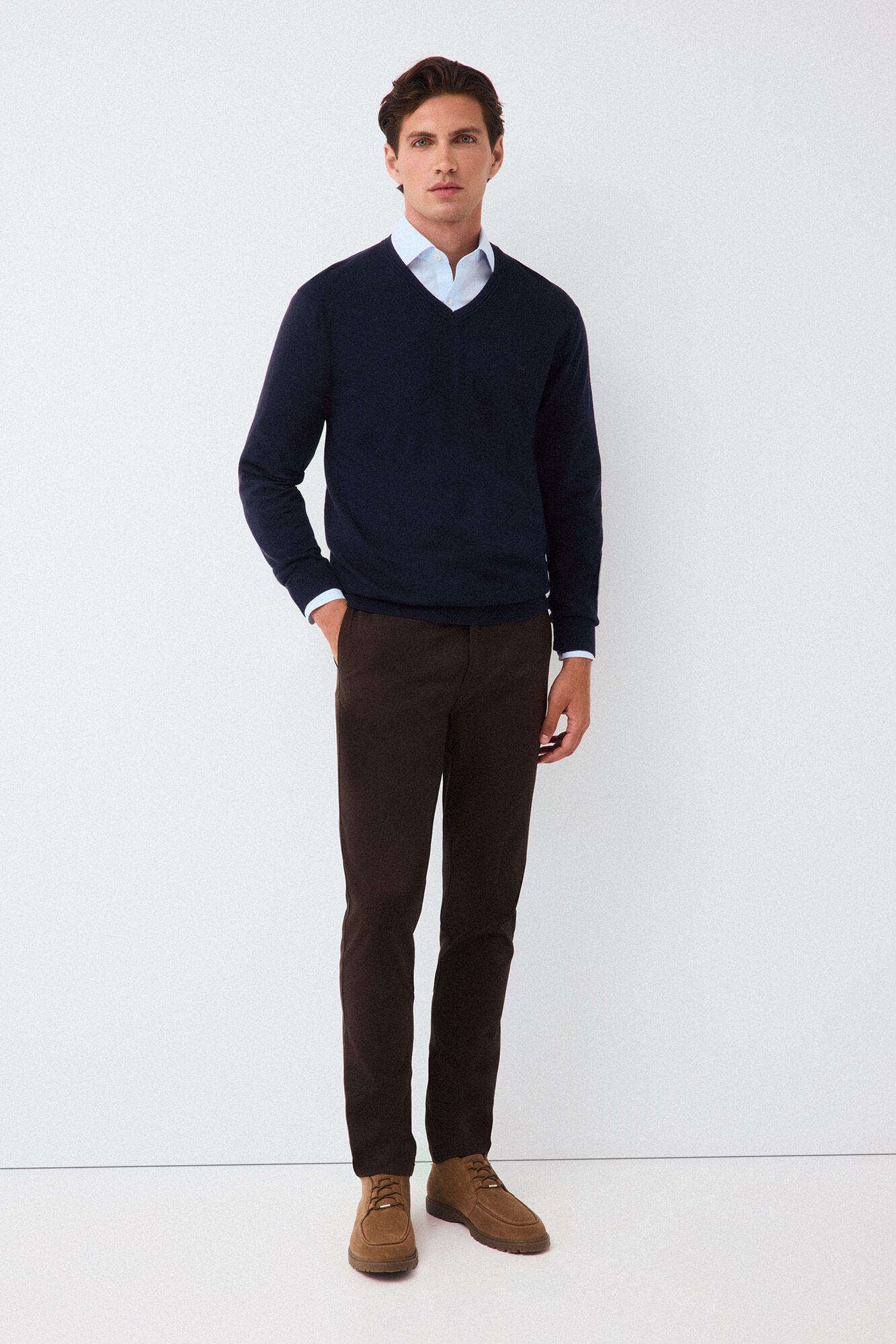 Pedro del Hierro Camisola de malha premium em algod&atilde;o, seda e caxemira Azul