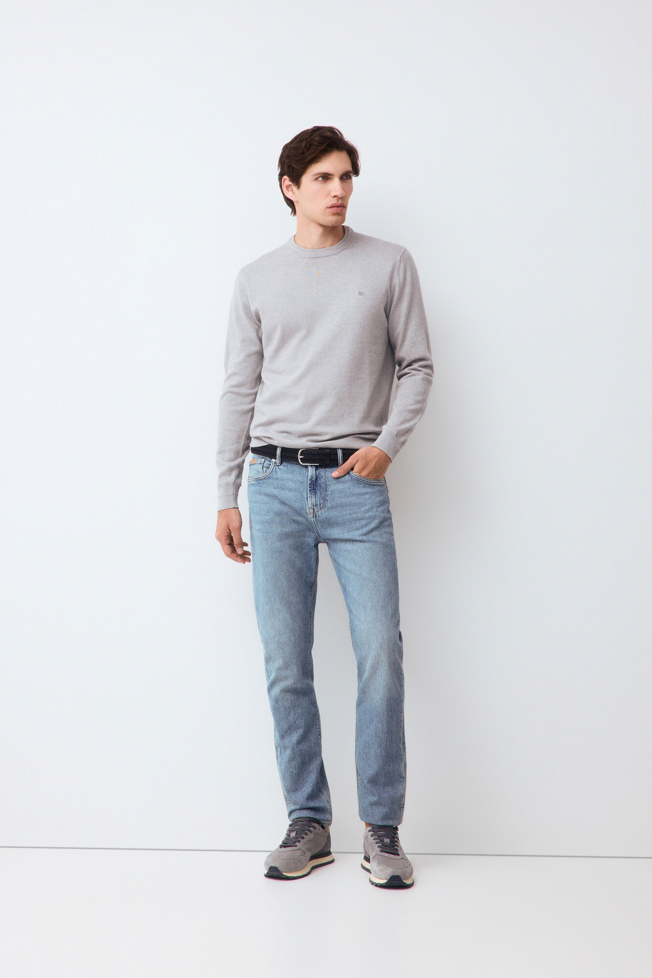 Pedro del Hierro Fine knit premium cotton jumper Grey