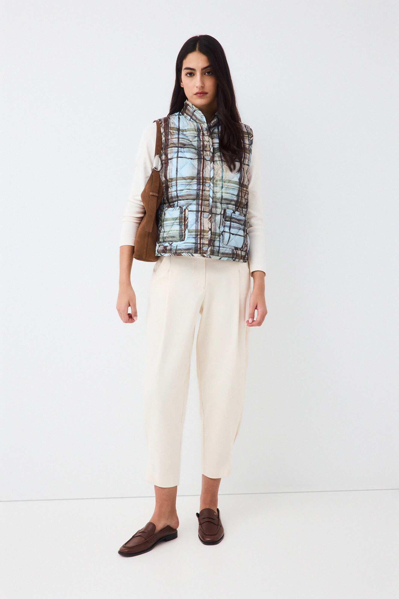 Pedro del Hierro Plaid puffer gilet Blue
