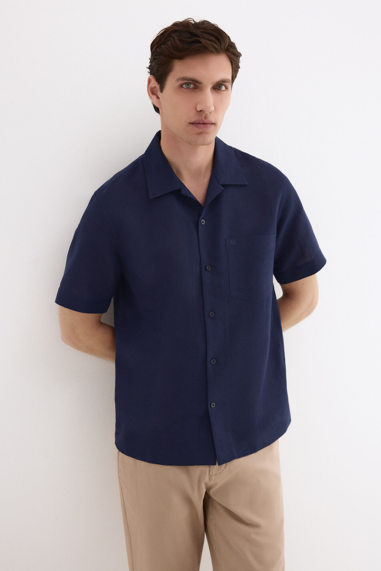 Pedro del Hierro Linen cotton short sleeve shirt Blue