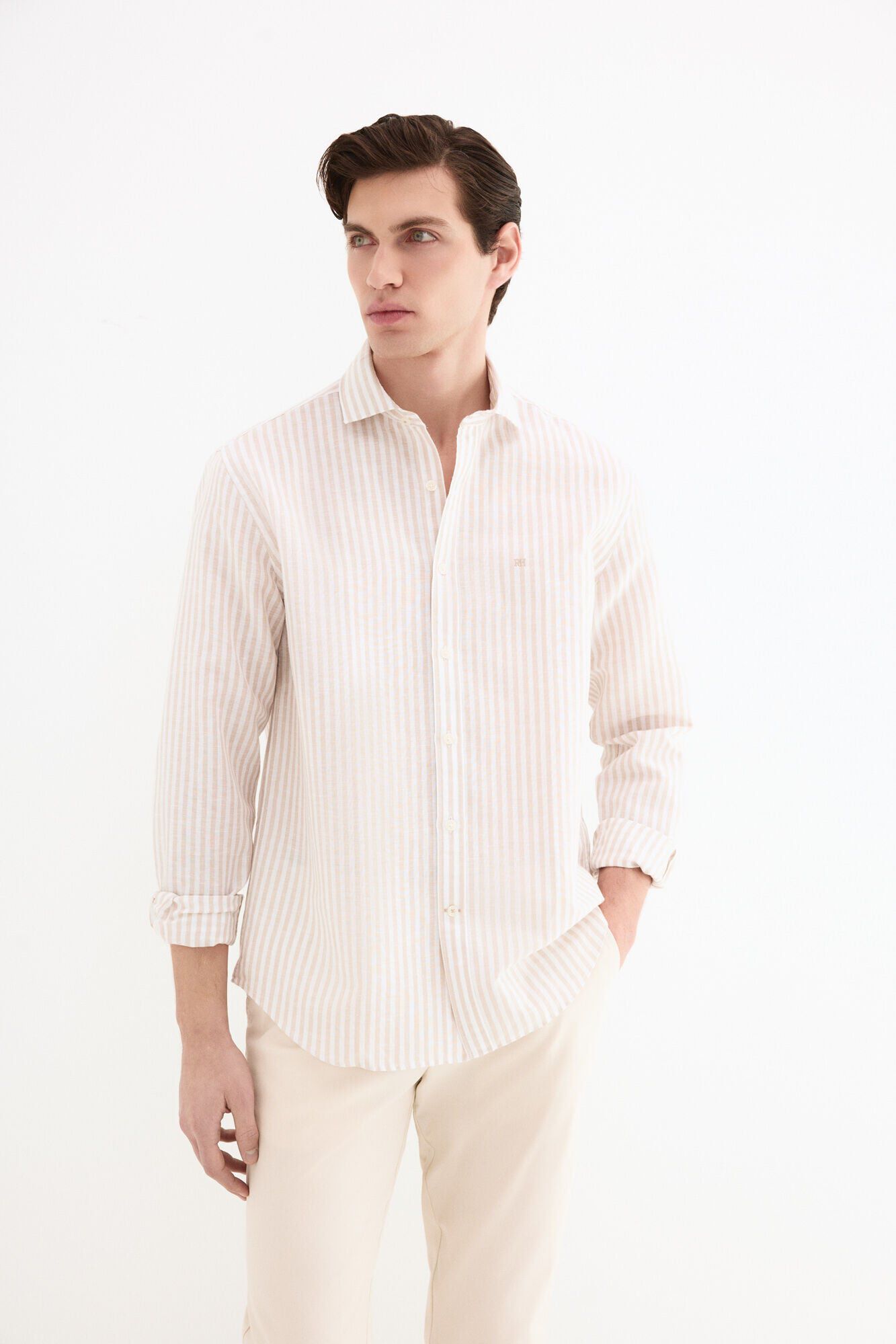 Pedro del Hierro Linen striped easy-iron dress shirt