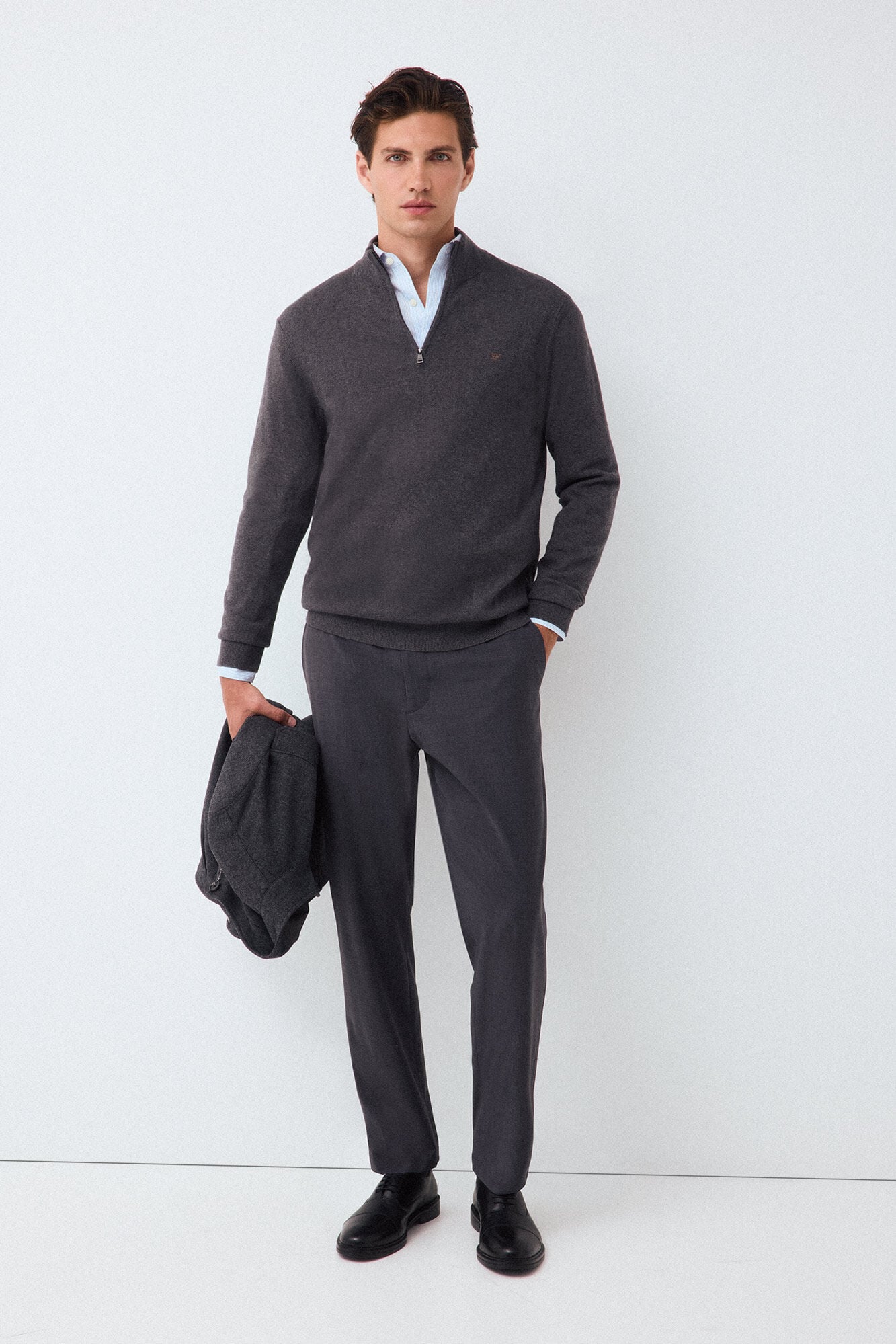 Pedro del Hierro Camisola de malha premium em algod&atilde;o, seda e caxemira Cizento