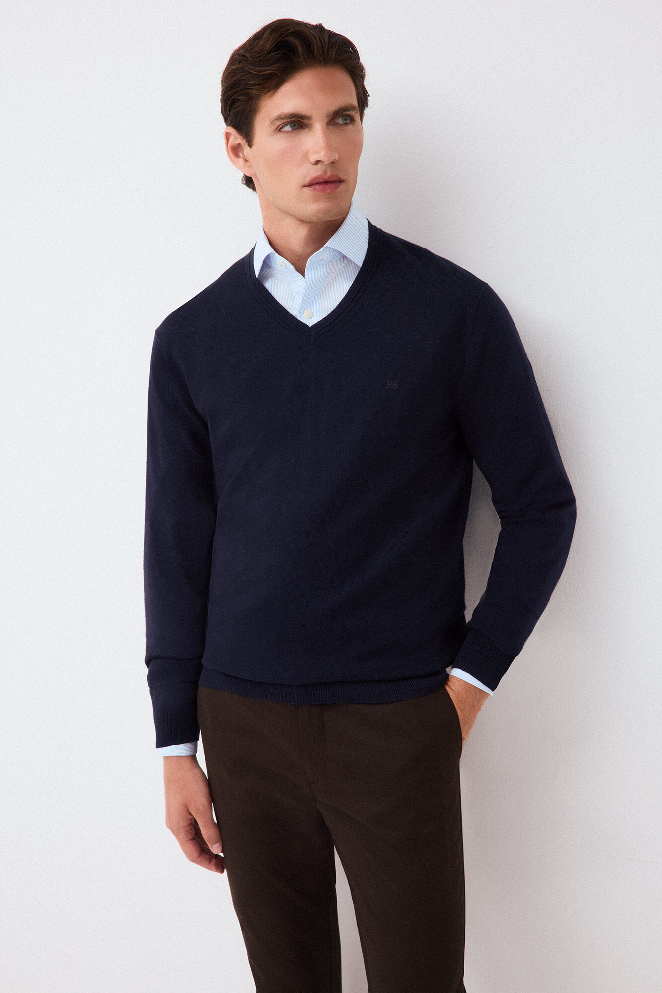 Pedro del Hierro Camisola de malha premium em algod&atilde;o, seda e caxemira