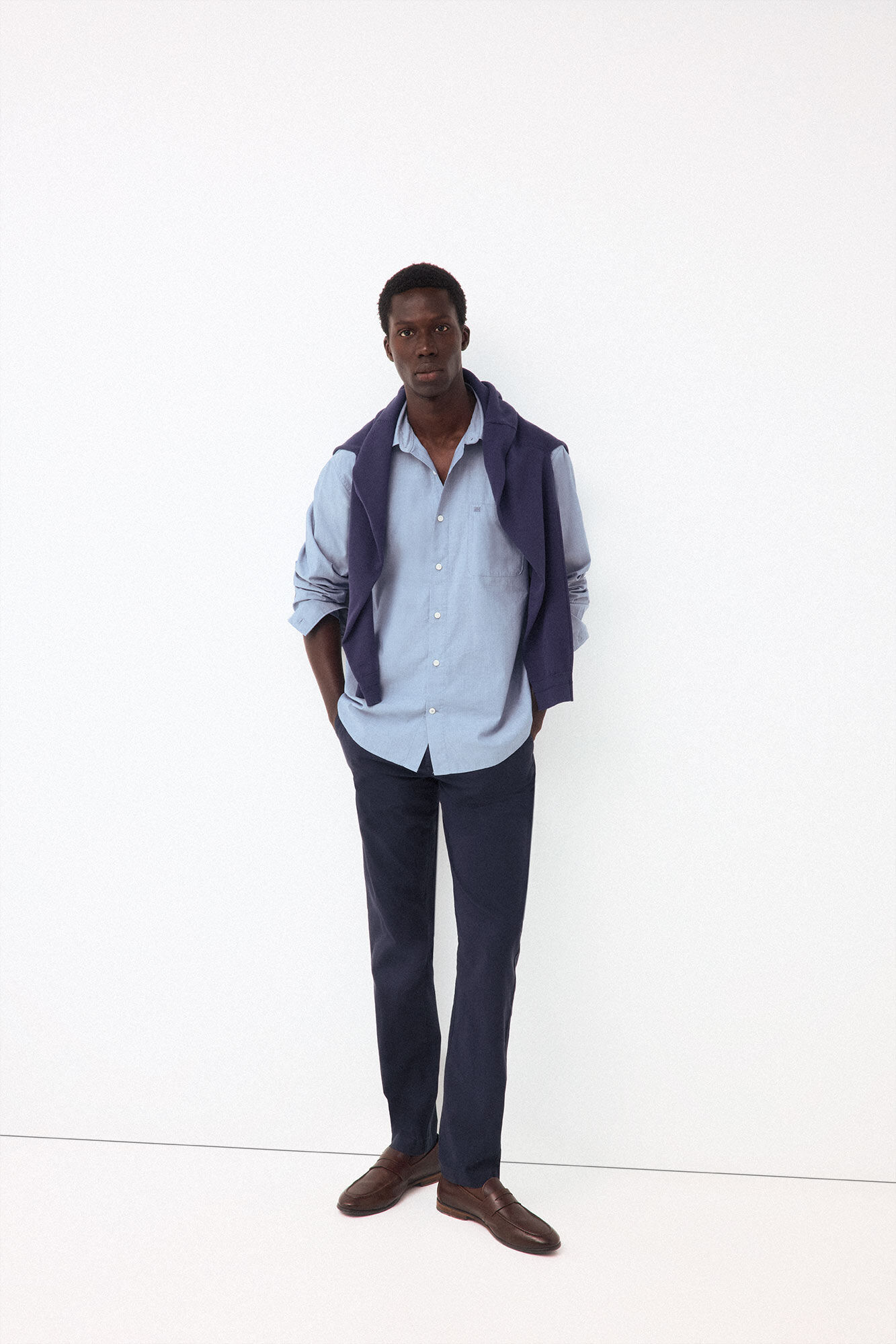 Pedro del Hierro Plain poplin relaxed fit shirt Blue