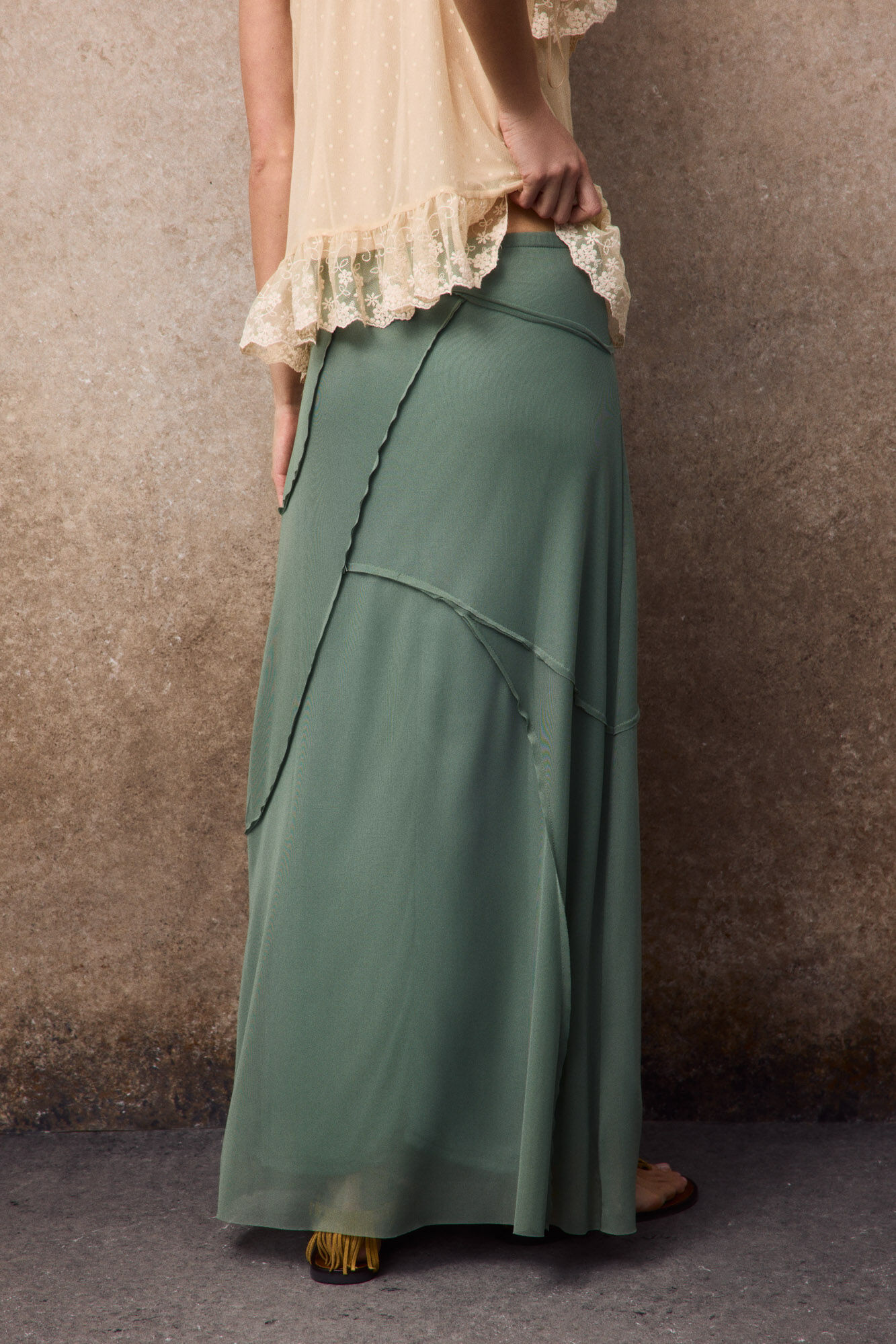 Slowlove Vestido em tule com cortes Verde